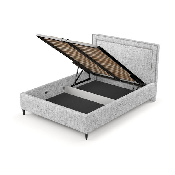 Dvigulė lova šviesiai pilkos spalvos audiniu dengta su sandėliavimo vieta su lovos grotelėmis 140x200 cm Baleine – Maison de Rêve-image-4