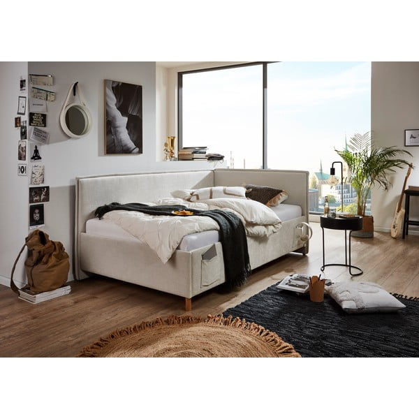 Smėlio spalvos kampinė iš audinio vaikiška lova su sandėliavimo vieta su lovos grotelėmis 90x200 cm Fun – Meise Möbel-image-1