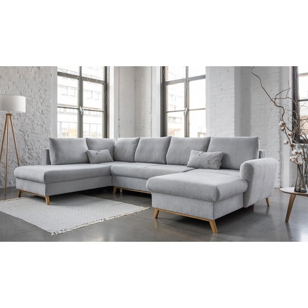 Šviesiai pilkos spalvos sofa-lova U formos Miuform Scandic Lagom, kairysis kampas-image-3
