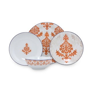 24 dalių baltos ir oranžinės spalvos porcelianinių indų rinkinys Kütahya Porselen Ornaments