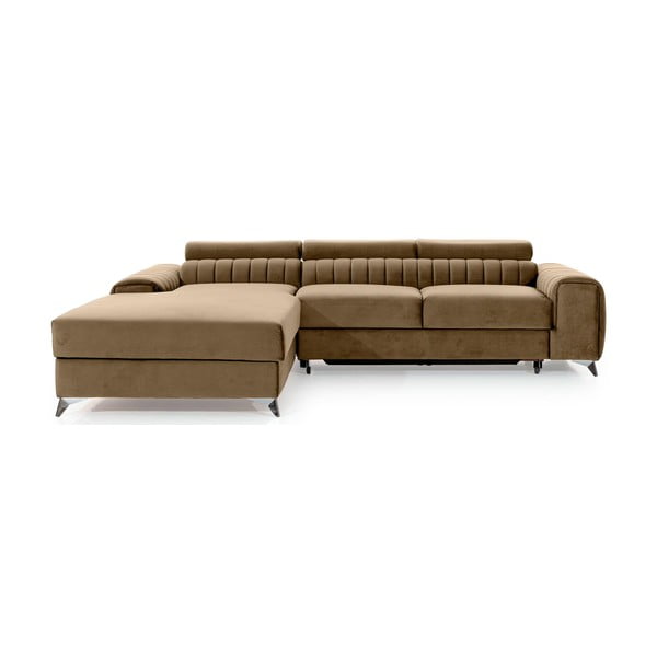 Šviesiai rudos spalvos iš velveto sulankstoma/su sandėliavimo vieta kampinė sofa (su kairiuoju kampu/su gultu) Grayson – ELTAP