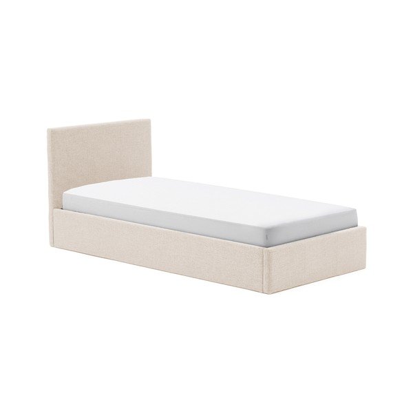 Smėlio spalvos viengulė lova audiniu dengta su sandėliavimo vieta su lovos grotelėmis 90x200 cm Nahiri – Kave Home-image-2