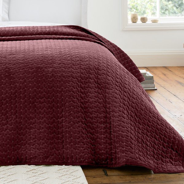 Bordo spalvos iš velveto dygsniuota lovatiesė 240x260 cm Attica Velvet – Bianca-image-1