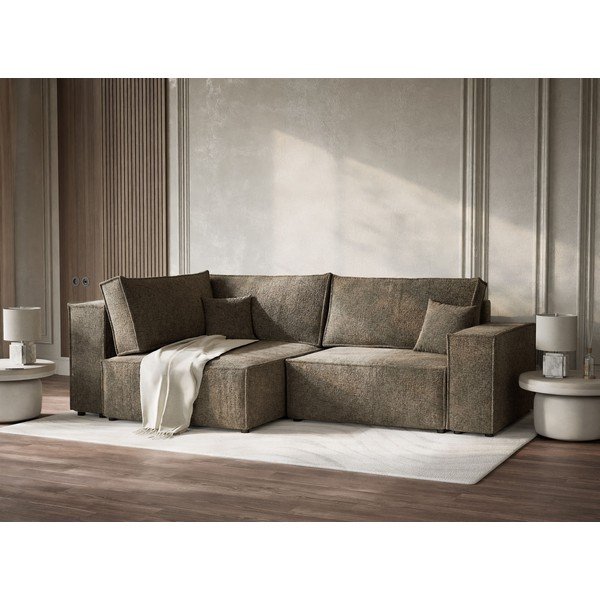 Rudos spalvos sulankstoma/su sandėliavimo vieta kampinė sofa iš šenilinio audinio (su kairiuoju kampu/„L“ formos) Tonga – Maison de Rêve-image-4