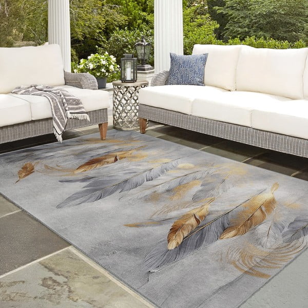 Skalbiamas kilimas pilkos spalvos/auksinės spalvos 120x180 cm Golden Feathers – Mila Home-image-4