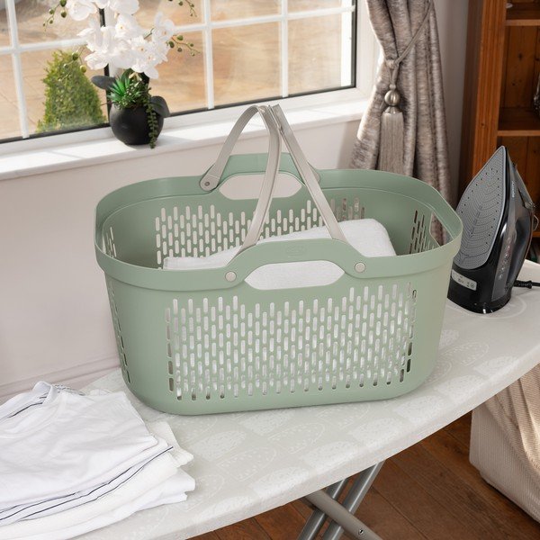 Šviesiai žalios spalvos iš plastiko skalbinių krepšys 45 l – Addis-image-1