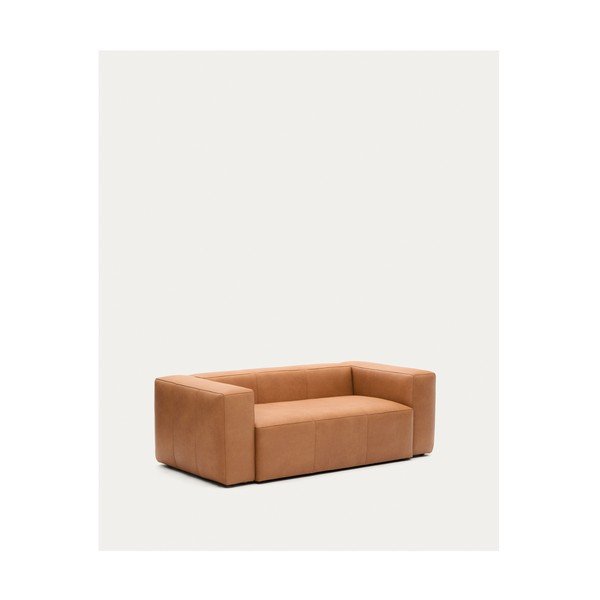 Rudos spalvos sofa iš odos 210 cm Blok – Kave Home-image-2