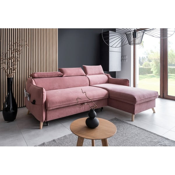 Sulankstoma kampinė sofa iš velveto šviesiai rožinės spalvos (su dešiniuoju kampu) Sweet Harmony – Miuform-image-3