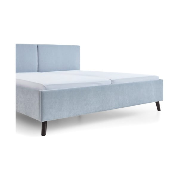 Šviesiai mėlynos spalvos dvigulė lova audiniu dengta su lovos grotelėmis 180x200 cm Piano – Meise Möbel-image-2