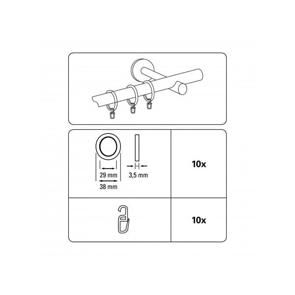 10 užuolaidų žiedų su įdėklu ir kabliuku rinkinys Elba - Gardinia-image-1
