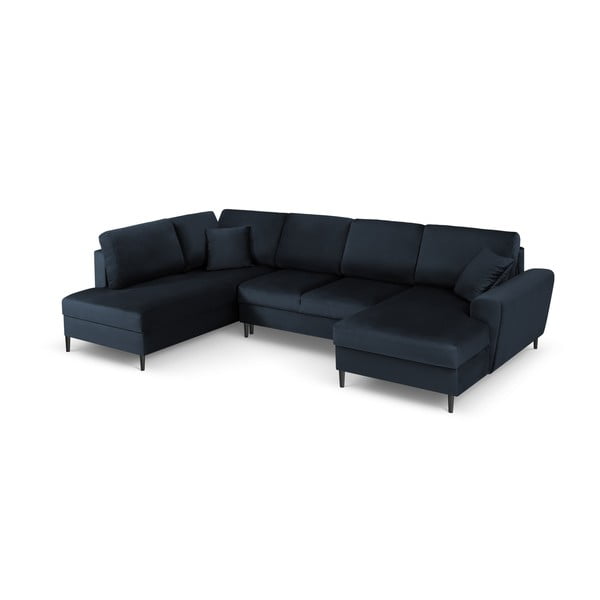 Tamsiai mėlynos spalvos iš velveto sulankstoma/su sandėliavimo vieta kampinė sofa (su kairiuoju kampu/„U“ formos) Kyoto – Cosmopolitan Design-image-1