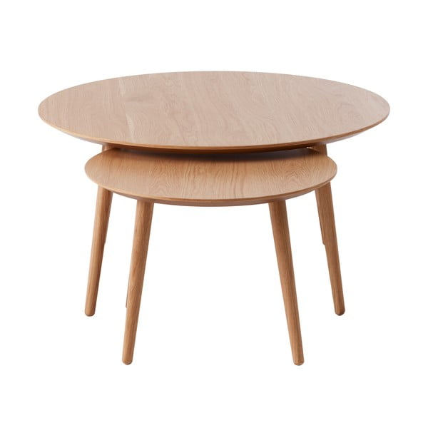 Apvalios formos kavos staliukai natūralios spalvos 2 vnt. iš ąžuolo ø 88 cm Adda – Unique Furniture