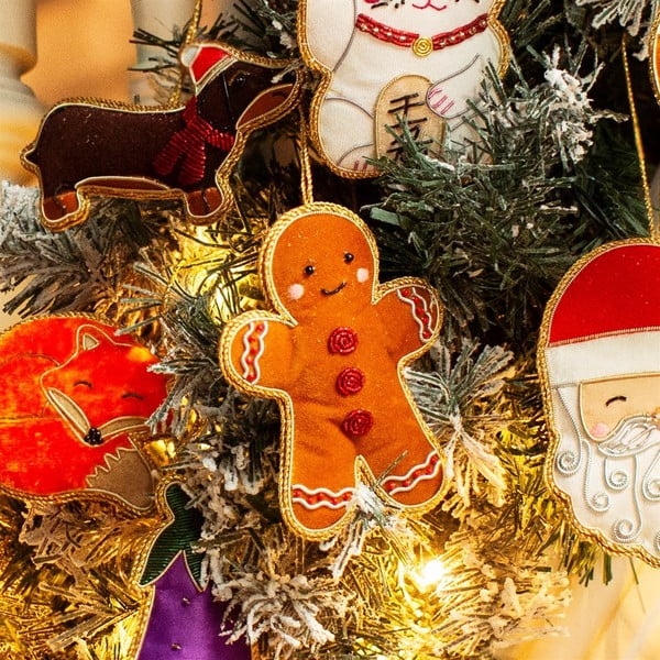 Iš tekstilės rankų darbo eglutės papuošimas 10 cm Gingerbread – Sass & Belle-image-1