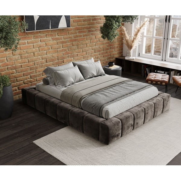 Dvigulė lova rudos spalvos audiniu dengta su sandėliavimo vieta su lovos grotelėmis 180x200 cm Aruba L – Maison de Rêve-image-1