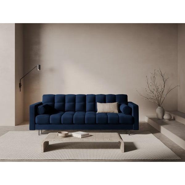 Tamsiai mėlynos spalvos iš velveto sulankstoma/su sandėliavimo vieta sofa 222 cm Bali – Cosmopolitan Design-image-1