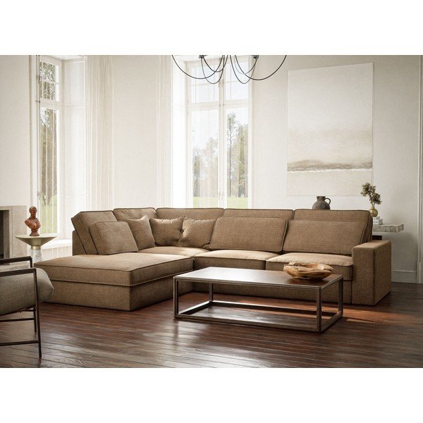 Šviesiai rudos spalvos kampinė sofa iš šenilinio audinio (su kairiuoju kampu/„L“ formos) Kirou – Maison de Rêve-image-1