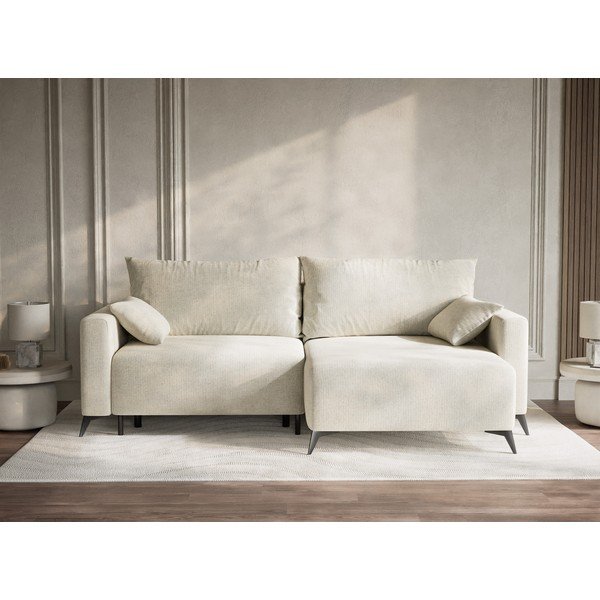 Kreminės spalvos sulankstoma/su sandėliavimo vieta kampinė sofa iš šenilinio audinio (su dešiniuoju kampu/su gultu) Leon – Maison de Rêve-image-1