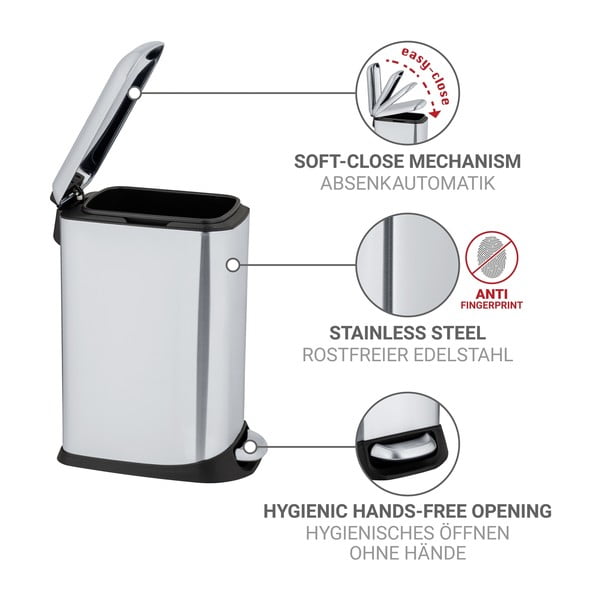 Sidabrinės spalvos iš nerūdijančio plieno šiukšliadėžė su pedalu 12 l Design – Wenko-image-4