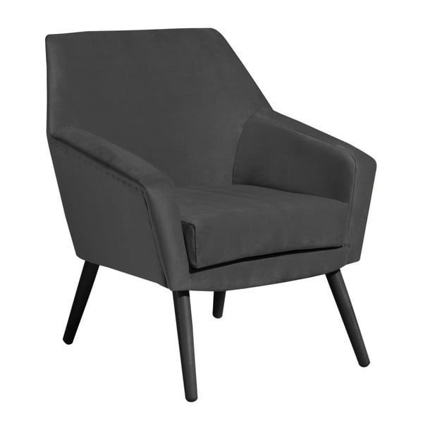 Antracito spalvos aksomo fotelis su juodomis kojomis Max Winzer Alegro
