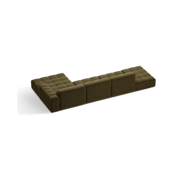 Khaki spalvos kampinė sofa iš velveto (su dešiniuoju kampu/su gultu) Chicago – Cosmopolitan Design-image-2