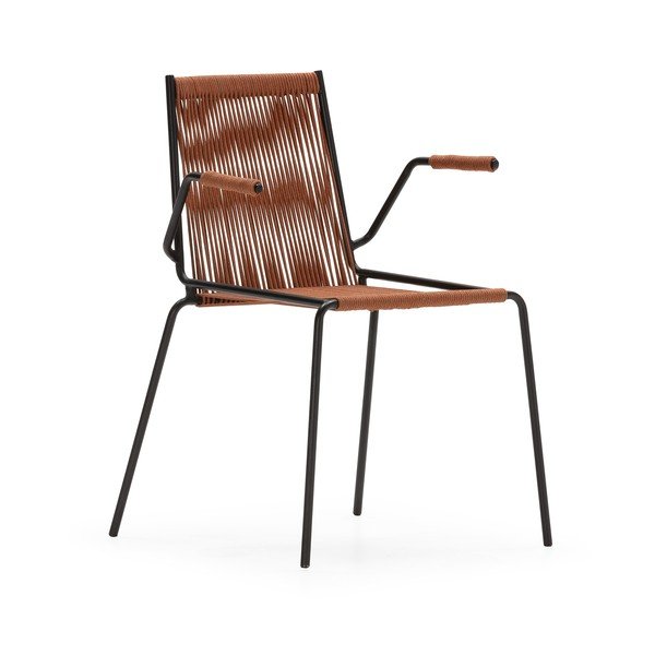 Terakotos spalvos iš metalo valgomojo kėdės su porankiais/galima dėti viena ant kitos 2 vnt. Emily – Marckeric