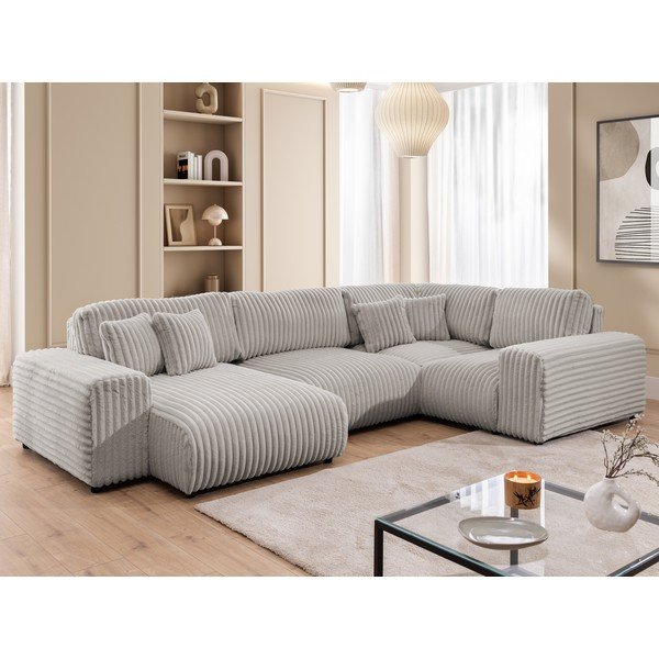 Šviesiai pilkos spalvos kampinė sofa iš kordinio velveto (su dešiniuoju kampu/„U“ formos) Justin – Ropez-image-4
