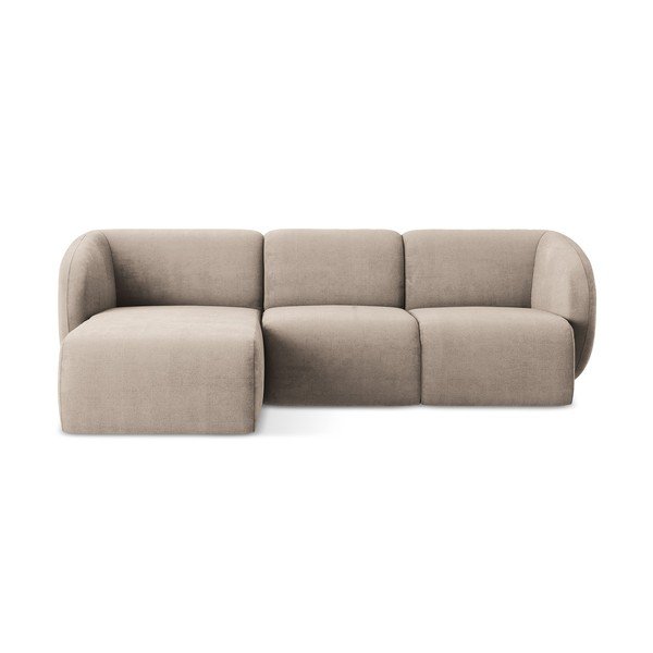 Šviesiai rudos spalvos kampinė sofa iš šenilinio audinio (su kairiuoju kampu/su gultu) Lani – Makamii