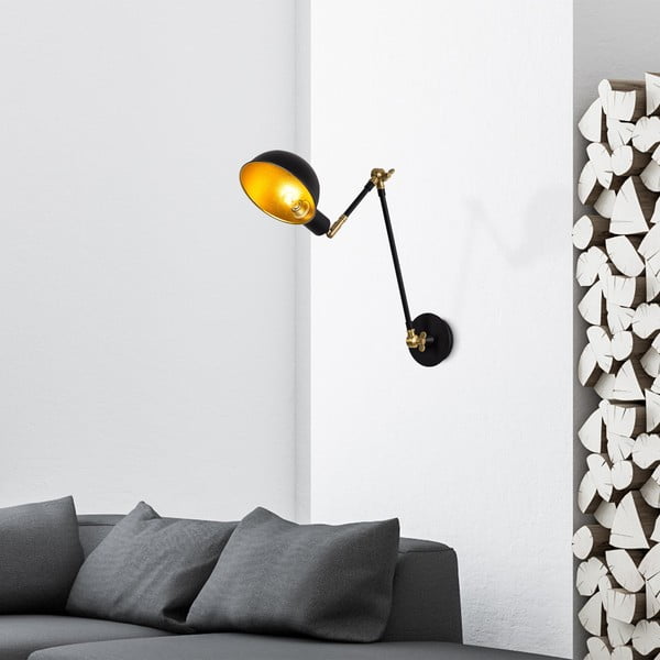 Juodos spalvos/auksinės spalvos sieninė lempa ø 15 cm Sihen – Opviq lights-image-1