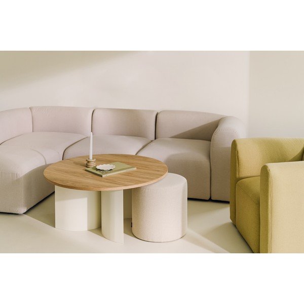 Kreminės spalvos/natūralios spalvos apvalios formos kavos staliukas su uosio dekoro stalviršiu ø 95 cm Gavo – noo.ma-image-4