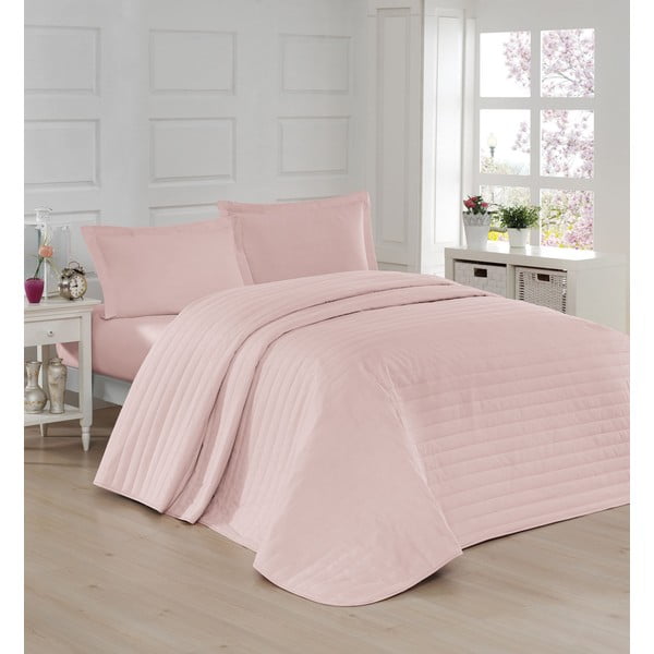 Dygsniuota lovatiesė rožinės spalvos dvigulei lovai 220x240 cm Monart – Mijolnir