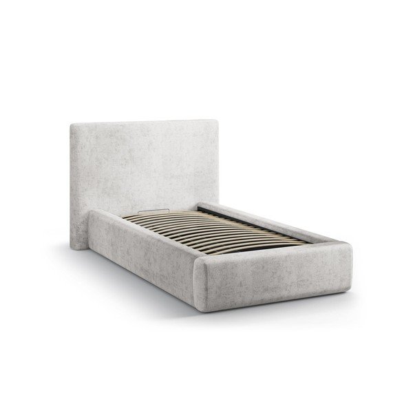 Šviesiai pilkos spalvos viengulė lova audiniu dengta su sandėliavimo vieta su lovos grotelėmis 90x200 cm Amy – Micadoni -image-2