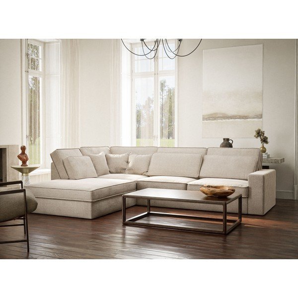 Kreminės spalvos kampinė sofa iš šenilinio audinio (su kairiuoju kampu/„L“ formos) Kirou – Maison de Rêve-image-1