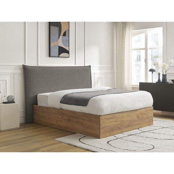 Pilkos spalvos/taupe spalvos iš audinio dvigulė lova audiniu dengta/iš medžio drožlių plokštės su sandėliavimo vieta su lovos grotelėmis 160x200 cm Charlie – Bobochic Paris-image-2