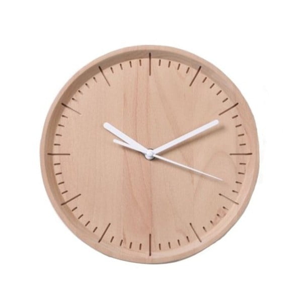 Buko medienos laikrodis su baltomis rodyklėmis Qualy&CO Meter