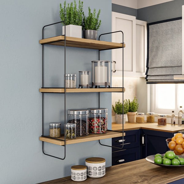 Kelių aukštų sieninė lentyna natūralios spalvos iš ąžuolo 40 cm Pulalis – Kalune Design-image-4