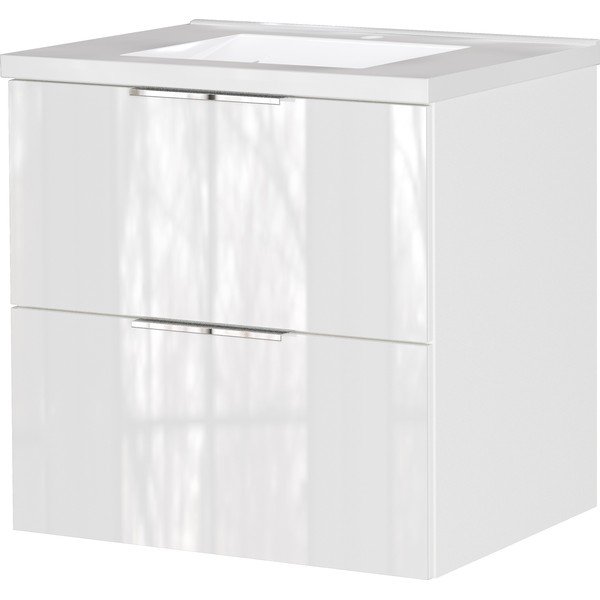 Baltos spalvos blizgus pakabinama spintelė po kriaukle 61x61 cm Celano – Germania