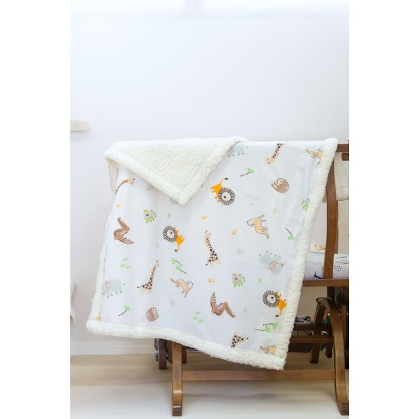 Baltos spalvos iš ranforce medvilnės vaikiškas pledas 75x100 cm Jungle – Mijolnir