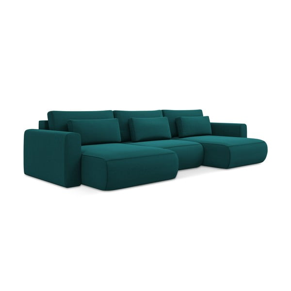 Turkio spalvos iš velveto sulankstoma/su sandėliavimo vieta kampinė sofa („U“ formos) Kapua – Makamii-image-3