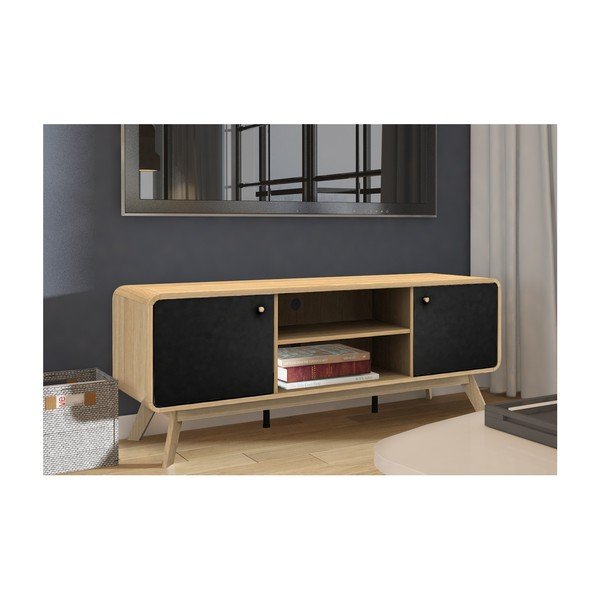 TV spintelė juodos spalvos/natūralios spalvos iš ąžuolo 140x53 cm Cassie – Støraa-image-3