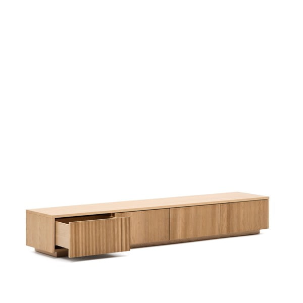 Natūralios spalvos TV spintelė iš ąžuolo 200x30x40 cm Helvine – Kave Home-image-3