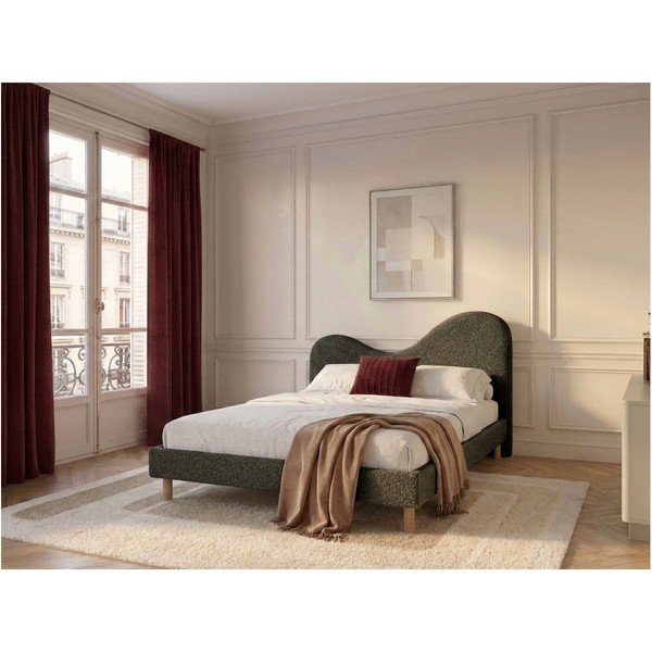 Žalios spalvos iš audinio dvigulė lova audiniu dengta su lovos grotelėmis 180x200 cm Celina – Bobochic Paris-image-1