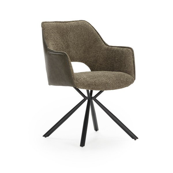 Žalios spalvos iš audinio valgomojo kėdžių komplektas su porankiais 2 vnt. Mariel – Marckeric