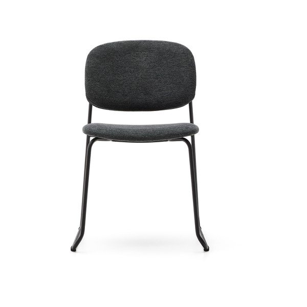 Tamsiai pilkos spalvos iš metalo galima dėti viena ant kitos valgomojo kėdė Meli – Kave Home-image-2