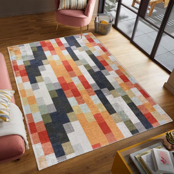 Skalbiamas oranžinės spalvos/pilkos spalvos kilimas 160x230 cm Blocks of Fun – Vitaus-image-1