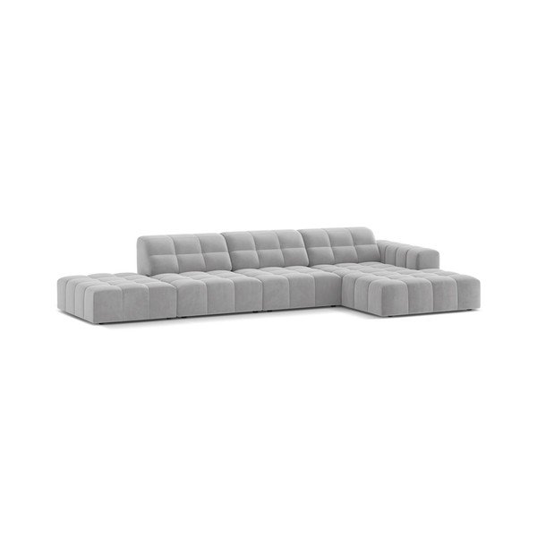 Šviesiai pilkos spalvos kampinė sofa iš velveto (su dešiniuoju kampu/su gultu) Chicago – Cosmopolitan Design-image-1