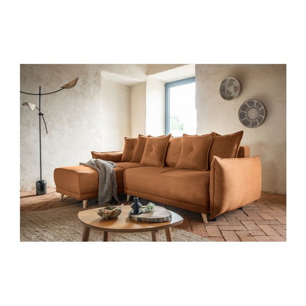 Sulankstoma kampinė sofa iš kordinio velveto raudonos plytų spalvos (kintama) Lazy Lukka – Miuform-image-1
