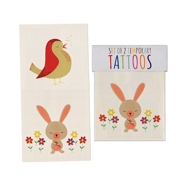 2 laikinų tatuiruočių rinkinys su zuikio ir paukščio motyvais "Rex London Bunny and Bird-image-1