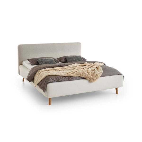 Kreminės spalvos dvigulė lova audiniu dengta be grotelių 160x200 cm Mattis – Meise Möbel-image-2