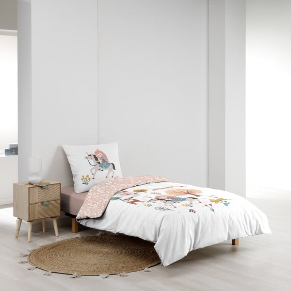 Baltos spalvos/rožinės spalvos iš medvilnės viengulė vaikiška patalynė 140x200 cm Lilibelle – douceur d'intérieur-image-2
