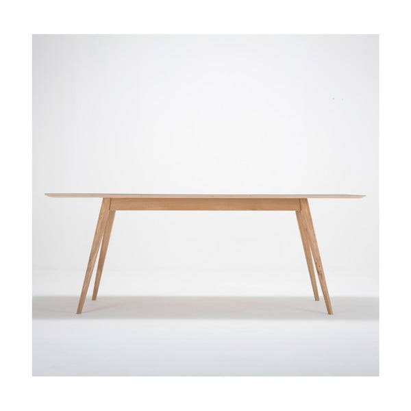 Valgomojo stalas iš ąžuolo masyvo su tamsiai mėlynu stalviršiu "Gazzda Linn", 200 x 90 cm-image-4